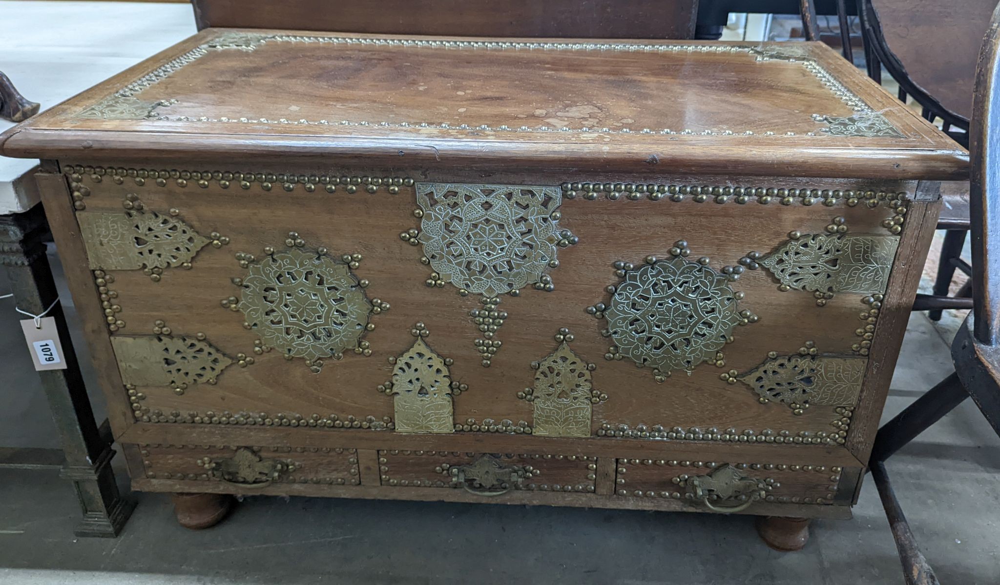 A studded wood hardwood Zanzibar chest, width 96cm, depth 48cm, height 60cm